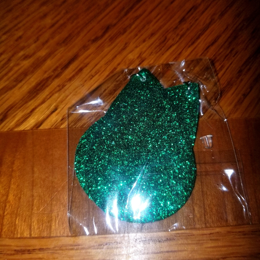 Brand new green glitter Christmas earrings